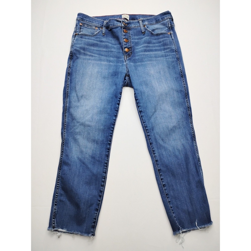 J.Crew 9" High Rise Skinny Jeans Womens 34 Button Fly Ankle Raw Hem Re-Imagined